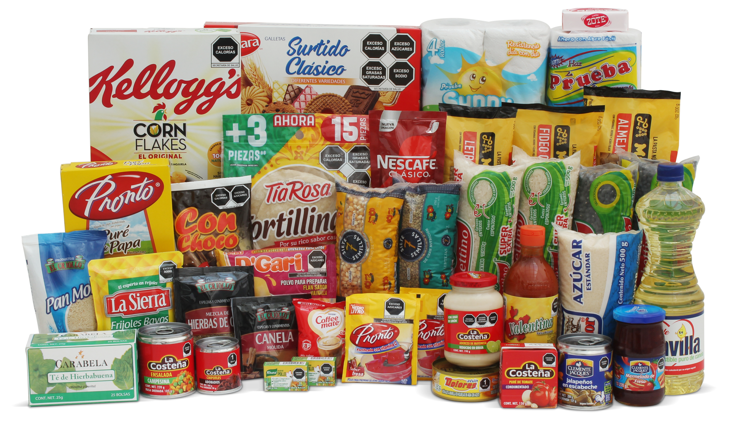 Despensa empresarial Amanecer con productos esenciales y presentación corporativa.
