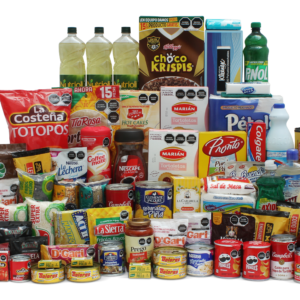 Despensa empresarial Plenitud con productos esenciales y presentación corporativa.