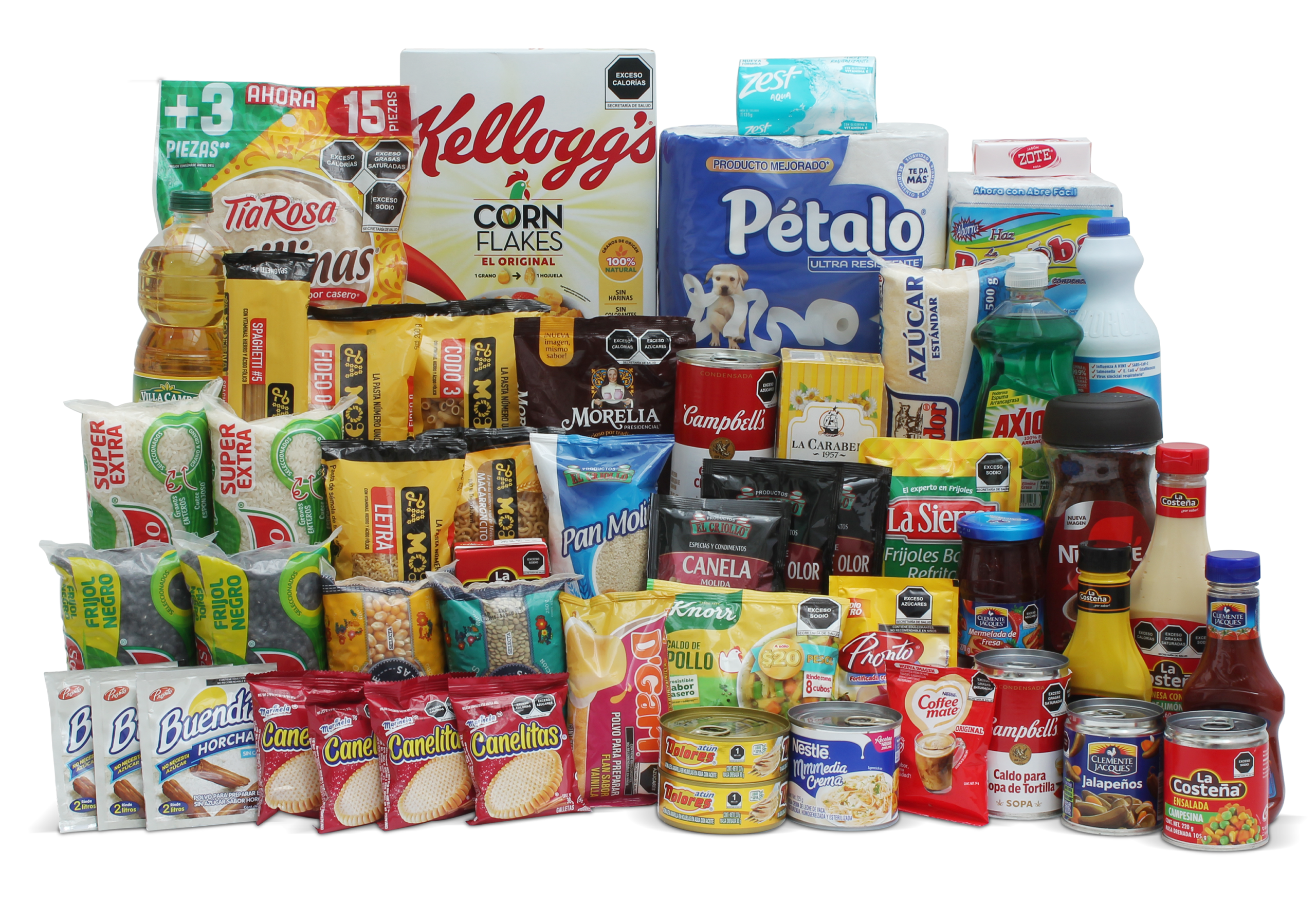 Despensa empresarial Valentía con productos esenciales y presentación corporativa.