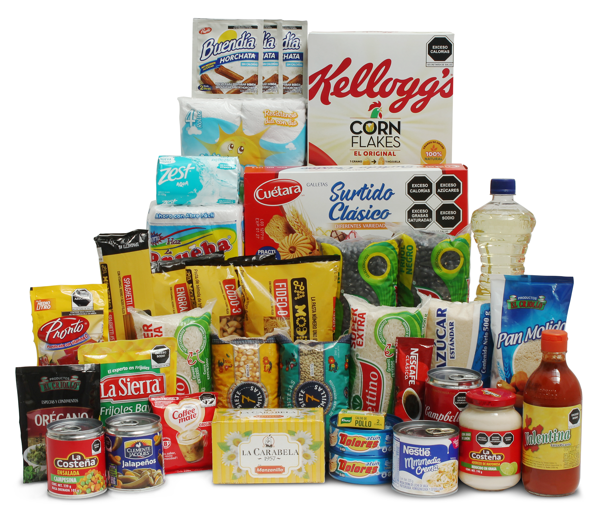 Despensa empresarial Virtud con productos esenciales y presentación corporativa.