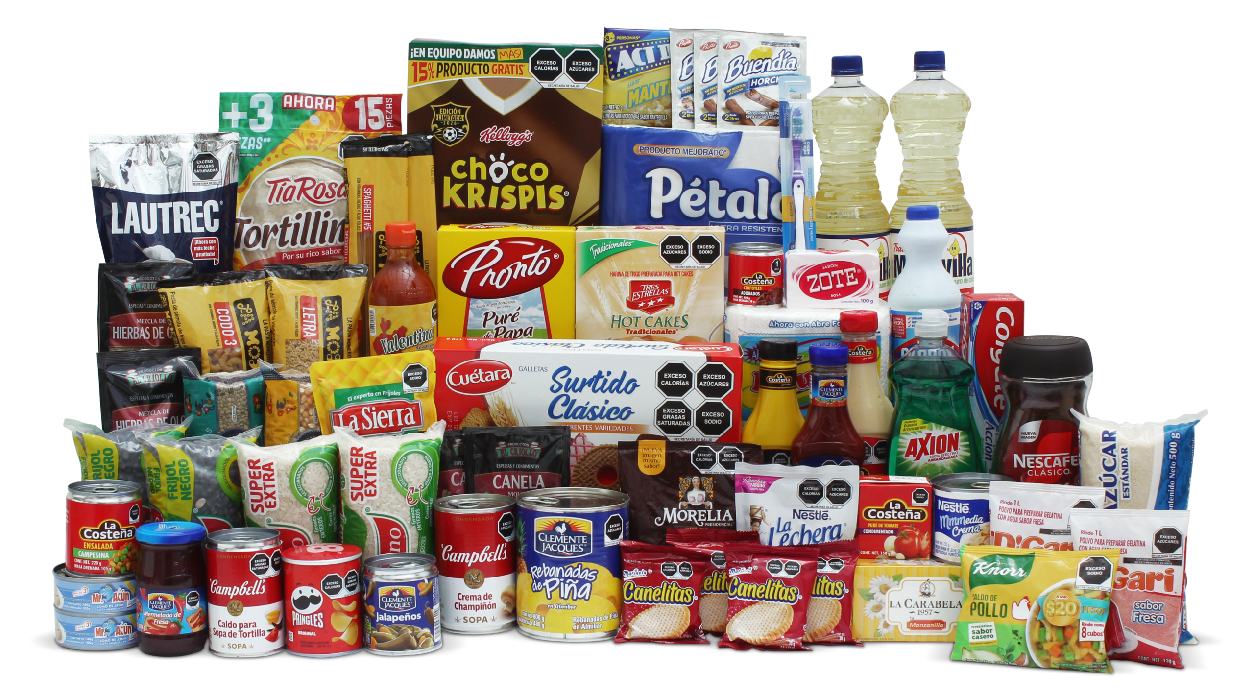 Despensa empresarial Prosperidad con productos esenciales y presentación corporativa.